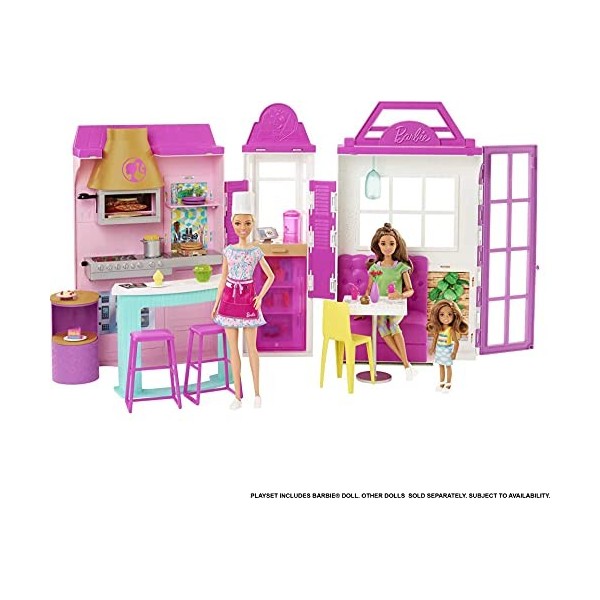 Barbie Coffret Le Restaurant de Barbie avec une poupée Mannequin, plus de 30 Accessoires et 6 Zones de Jeux Jouet Enfant, Dès