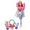 Barbie Dreamtopia Coffret Service à Thé avec poupée fée, figurine de fillette et accessoires, jouet pour enfant, GJK50