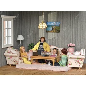 iLAND Lot de 5 figurines de maison de poupée en porcelaine avec maman, papa, fille, garçon, bébé, échelle 1/12