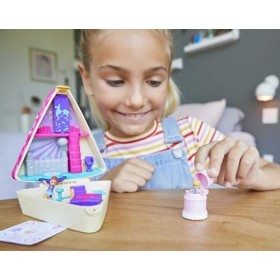 Polly Pocket Coffret Univers​ Gâteau danniversaire, 2 mini-figurines, accessoires, autocollants et surprises cachées, jouet 