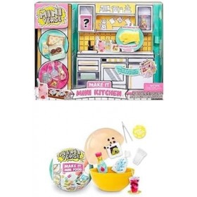 MGA Miniverse Lot de MGAs Miniverse-Make It Mini Kitchen+ Make It Mini Food Cafe Series 1 - Jeu DIY en Résine - Découvre des