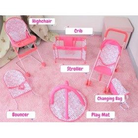 KOOKAMUNGA KIDS 6 en 1 Ensemble de Poupée | Bébé Set du Berceau | Accessoires Essentiels pour Poupée Rose 