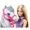 Barbie Famille poupée aux genoux articulés et son Cheval blanc avec crinière et queue grise, jouet pour enfant, DHB68