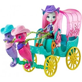 Enchantimals Coffret La Calèche des Hippocampes, mini-poupée Scandella Hippocampe avec ses amis et une calèche de style weste