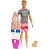 Barbie La Magie des Dauphins Ken poupée Surfeur, avec sa planche de surf et figurine de chien, jouet pour enfant, FBD71