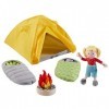 HABA Little Friends 304749 – Kit de Jeu de Camping avec Sacs de Couchage réversibles, Tente, feu de Camp et Little Friends Gi