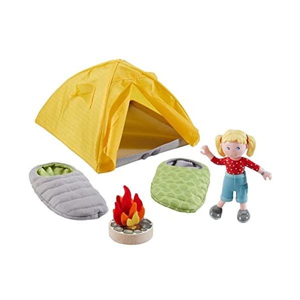 HABA Little Friends 304749 – Kit de Jeu de Camping avec Sacs de Couchage réversibles, Tente, feu de Camp et Little Friends Gi