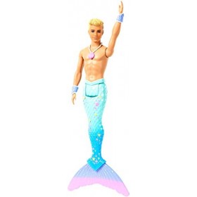 Barbie Dreamtopia poupée Ken Triton avec nageoire Arc-en-Ciel Bleue et Cheveux Blonds, jouet pour enfant, FXT23