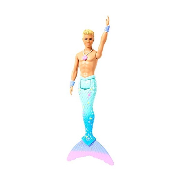 Barbie Dreamtopia poupée Ken Triton avec nageoire Arc-en-Ciel Bleue et Cheveux Blonds, jouet pour enfant, FXT23