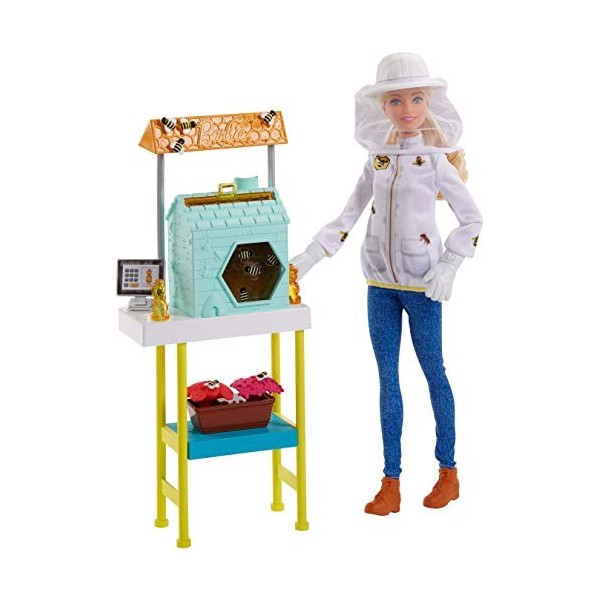 Barbie Métiers coffret poupée Apicultrice blonde avec ruche et accessoires, jouet pour enfant, FRM17