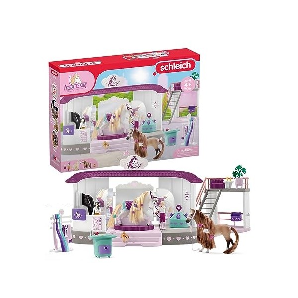 Schleich 42588 Horse Club - Écurie Salon de Beauté Sofias Beauties avec Accessoires de Pansage et Figurines Chevaux - Coffre