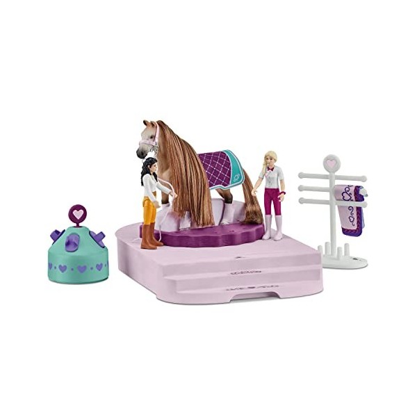 Schleich 42588 Horse Club - Écurie Salon de Beauté Sofias Beauties avec Accessoires de Pansage et Figurines Chevaux - Coffre