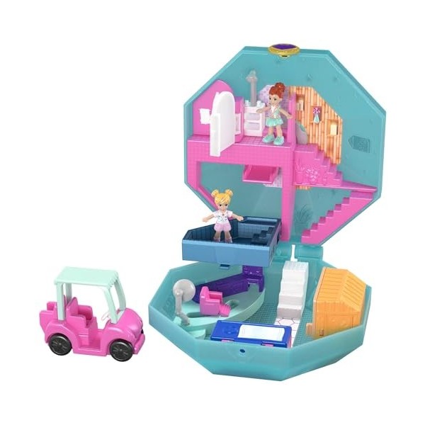 Polly Pocket Coffret Univers​ Journée au Spa, 2 mini-figurines, accessoires, autocollants et surprises cachées, jouet enfant,