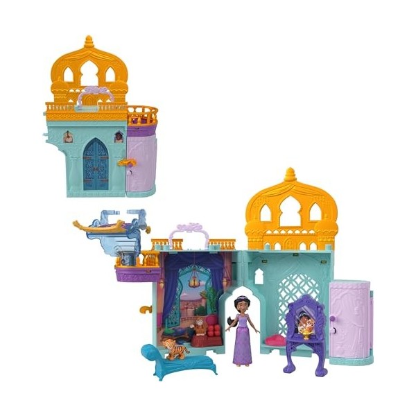 Mattel Disney Princess Toys, Jasmine Ensemble de jeu empilable avec petite poupée, 2 amis et 7 pièces, inspiré du film Disney