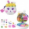 Polly Pocket Ensemble de jeu compact, lapin de jardin avec 2 micro poupées, changement de couleur et jeu deau