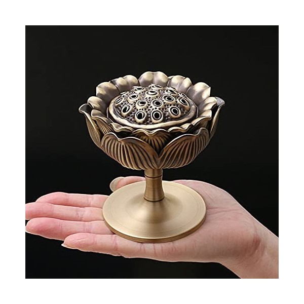 Driibubur Porte-encens en cuivre avec couvercle en forme de lotus - Cadeau spirituel - Décoration de méditation