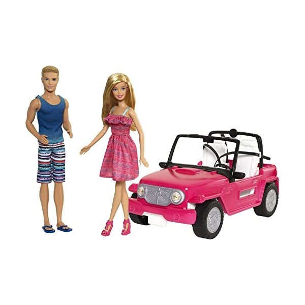 Barbie Voiture Beach Cruiser DecapoTable de Plage Rose, Poupee Barbie et Ken Incluses, Jouet pour Enfant, CJD12 Exclusivité s