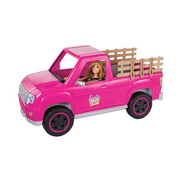 Barbie Bienvenue à la Ferme poupée Fermière et Son véhicule Pickup Rose, Accessoires Inclus, Jouet pour Enfant, GWW29