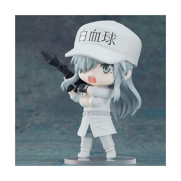 SASOKI Hakkekkyuu Figurine de fille Hakkekkyuu aux cheveux blancs et cellules blanches au travail 10 cm en PVC avec visage mo