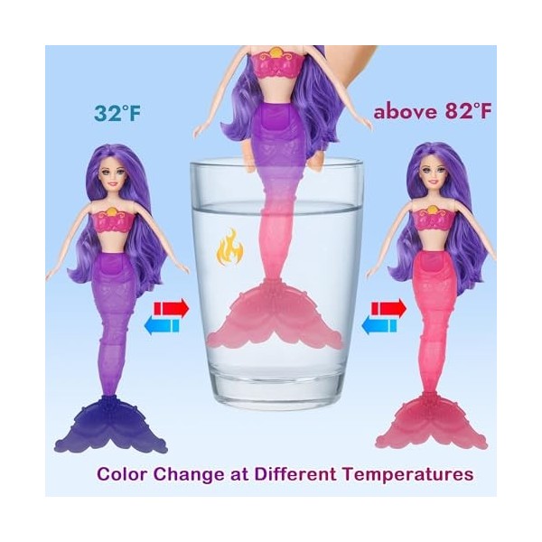 BETTINA Poupée sirène à changement de couleur 2023, poupée princesse sirène avec queue changeant de couleur, jouets sirène av