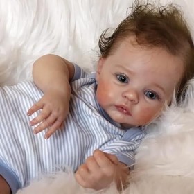 Poupée bébé Reborn réaliste garçon – Poupée réaliste en silicone de 19 pouces avec des yeux bleus, des veines réalistes qui s