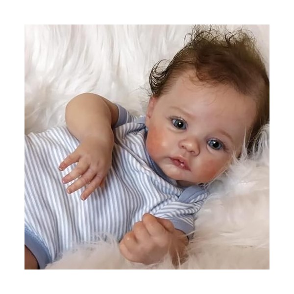 Poupée bébé Reborn réaliste garçon – Poupée réaliste en silicone de 19 pouces avec des yeux bleus, des veines réalistes qui s