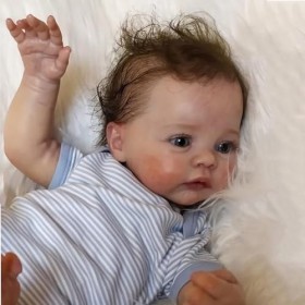 Poupée bébé Reborn réaliste garçon – Poupée réaliste en silicone de 19 pouces avec des yeux bleus, des veines réalistes qui s