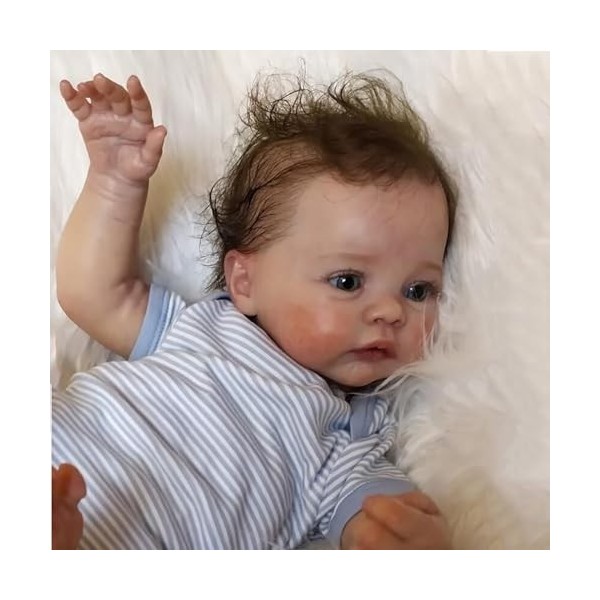 Poupée bébé Reborn réaliste garçon – Poupée réaliste en silicone de 19 pouces avec des yeux bleus, des veines réalistes qui s
