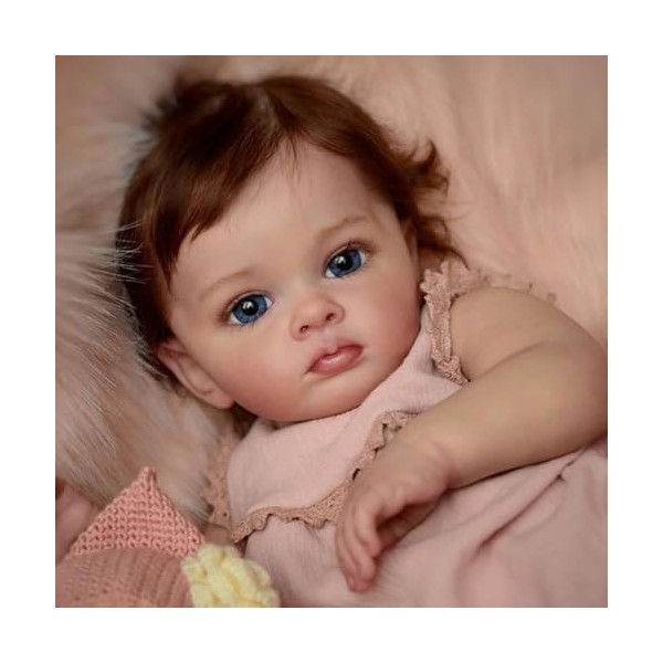 PoupéEs BéBé Reborn En Silicone Complet Fille RéAliste Yeux Bleus Cheveux EnracinéS PoupéEs Nouveau-Né Avec Veines RéAlistes 