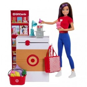 Barbie Skipper et ensemble de jeu, supermarché cible avec 25 accessoires sur le thème de lépicerie, y compris de la nourritu