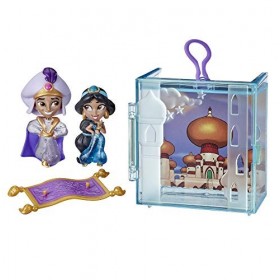 Disney Princess Perfect Pairs Jasmine, jouet amusant de déballage Aladdin avec 2 poupées, vitrine portable et support, pour e