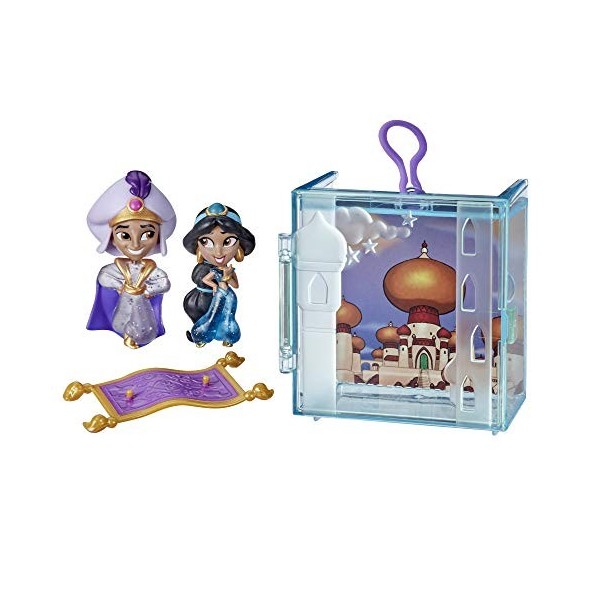 Disney Princess Perfect Pairs Jasmine, jouet amusant de déballage Aladdin avec 2 poupées, vitrine portable et support, pour e