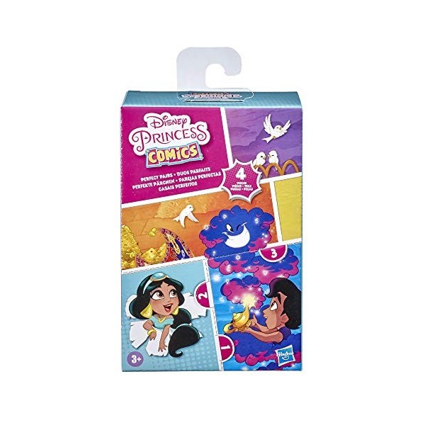 Disney Princess Perfect Pairs Jasmine, jouet amusant de déballage Aladdin avec 2 poupées, vitrine portable et support, pour e