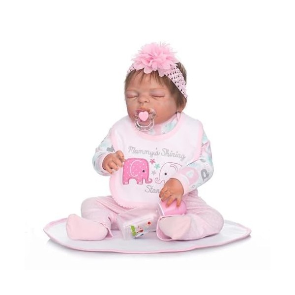 HGMY HPP Full Silicone Babies Reborn Baby Dolls Fille 22" RéAliste Nouveau-Né PoupéEs avec Vinyle Souple Silicone Corps Compl