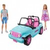 Barbie Voiture Buggy décapotable, véhicule tout-terrain bleu et rose, poupées Barbie et Ken incluses, jouet pour enfant, GHT3