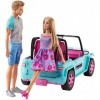 Barbie Voiture Buggy décapotable, véhicule tout-terrain bleu et rose, poupées Barbie et Ken incluses, jouet pour enfant, GHT3