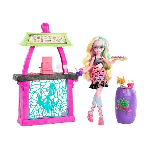 Monster High Poupée et ensemble de jeu, Lagoona Blue Scare-adise Island Snack Shack avec accessoires alimentaires et boissons