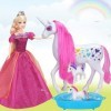 BETTINA Ensemble de jeu licorne et princesse, licorne enceinte avec 2 petites licornes changeant de couleur