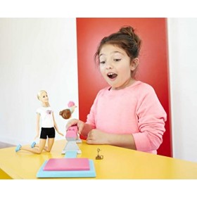 Barbie Métiers coffret professeur de Gymnastique, Poupée Blonde et son élève, avec Poutre et Accessoires, Jouet pour Enfant, 