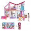 Barbie Lot Coffret La Maison À Malibu Maison De Poupées FXG57 + Poupée Fashionistas N°187 HBV19 , 6 Pièces, 2 Étages, 25 A