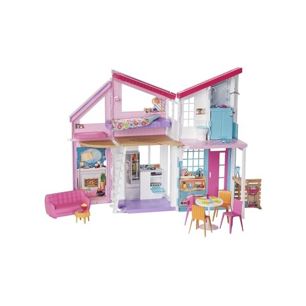 Barbie Lot Coffret La Maison À Malibu Maison De Poupées FXG57 + Poupée Fashionistas N°187 HBV19 , 6 Pièces, 2 Étages, 25 A