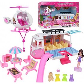 TeganPlay Ensemble de jeu de camping-car pour filles comprenant une poupée dhélicoptère et beaucoup daccessoires pour les e