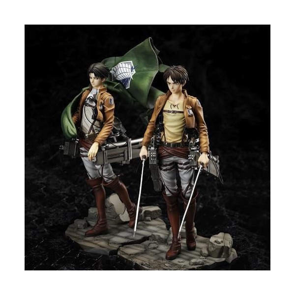 Paire de figurines danime Eren Jaeger Levi-Ackerman Attack On Titan Cloak Trooper Double épée |PVC26 cm statique, jouets et 