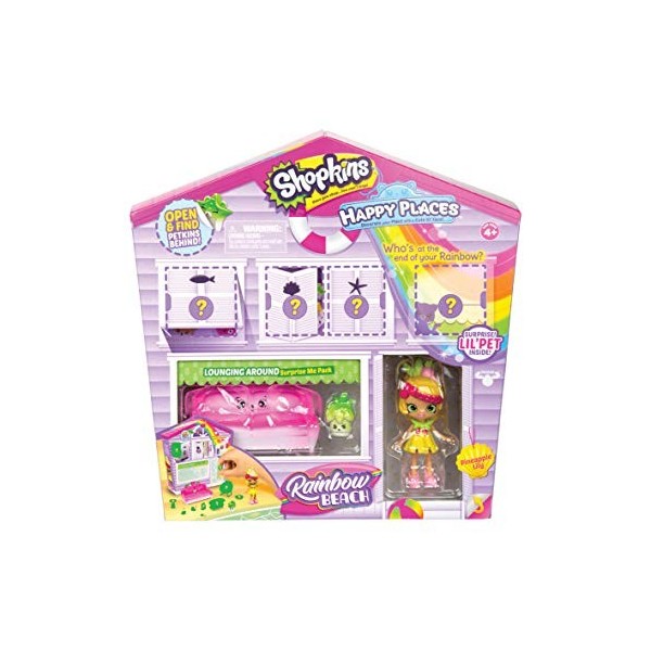 Happy lieux Har03100 Shopkins Rainbow Beach Welcome Packs SE détendre Autour de poupée