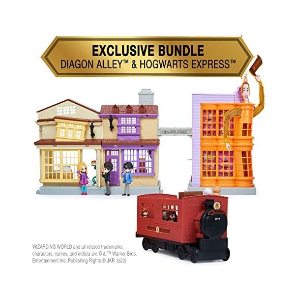 Wizarding World Harry Potter, Amazon Exclusive Deluxe Diagon Alley & Poudlard Express, 4 ensembles de jeu en 1 avec lumières 