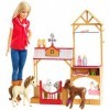 Barbie Métiers coffret Vétérinaire à la ferme avec poupée blonde, 7 animaux et 10 accessoires, jouet pour enfant, GCK86