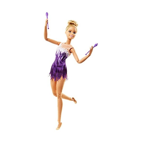 Barbie Made to Move poupée articulée gymnaste ultra flexible en robe dégradé blanc et violet avec collants, jouet pour enfant