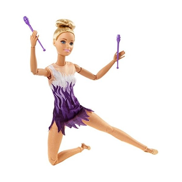 Barbie Made to Move poupée articulée gymnaste ultra flexible en robe dégradé blanc et violet avec collants, jouet pour enfant