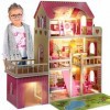 Kinderplay Grande Maison en Bois pour Poupées - Très Jolie Maison Barbie De Poupée en Bois, De 90 Cm, Éclairage LED, GS0020