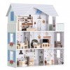 Navaris Maison de poupée – Jouet Moderne pour Enfants à Assembler 69,5 x 62 x 27 cm – Maisonnette avec 3 étages 5 pièces 1 Ba